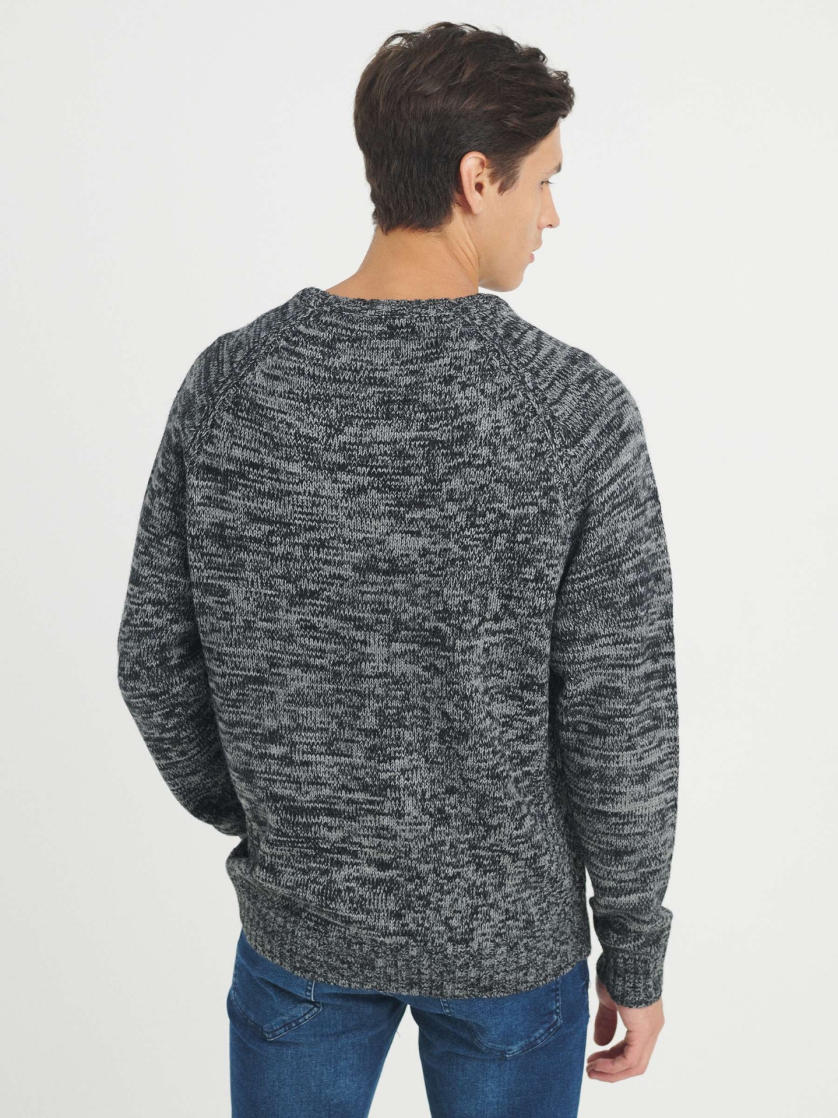 Jersey de punto jaspeado gris oscuro vista media trasera