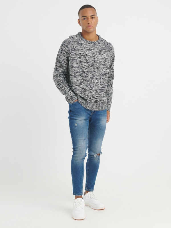 Marbled knitted sweater grey front view