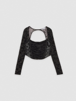 %Pto% Camiseta motivos florales terciopelo negro