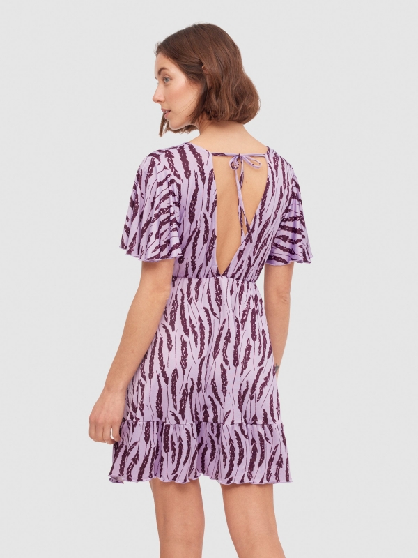 V neck short dress purple middle back view