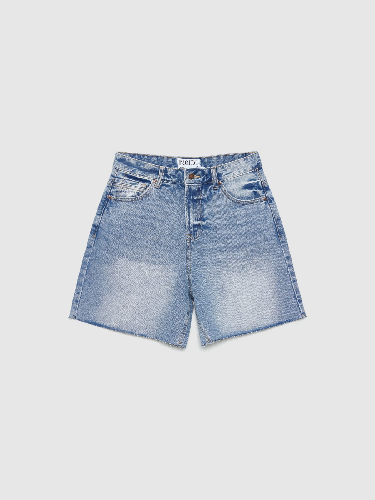 High-waisted denim shorts blue front detail view