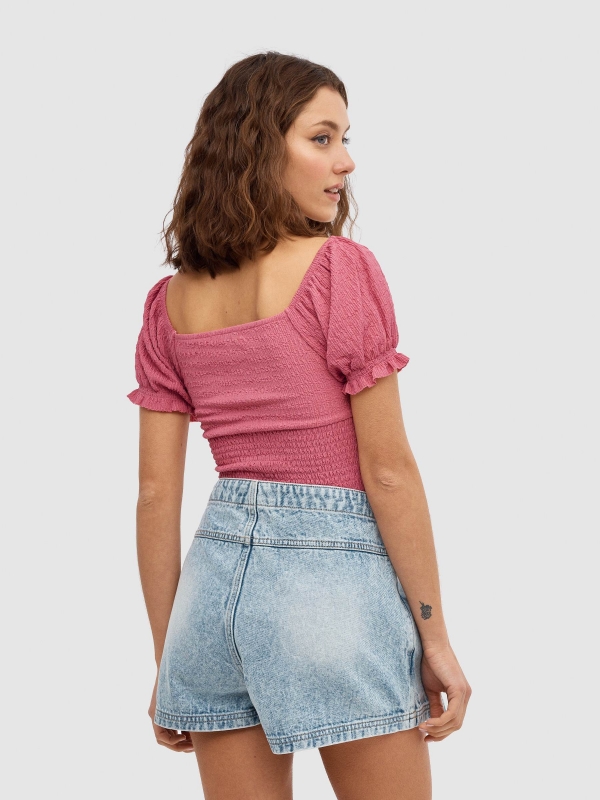 Denim crossover skort blue middle back view