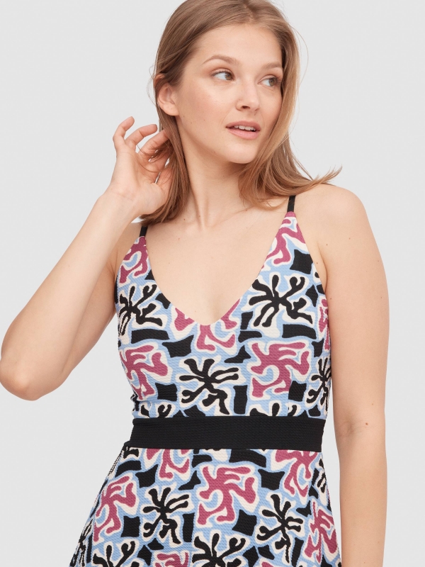 V-neck spaghetti strap sundress multicolor detail view