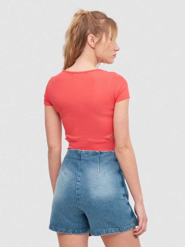 Falda pantalón denim cruzada con botones azul vista media trasera