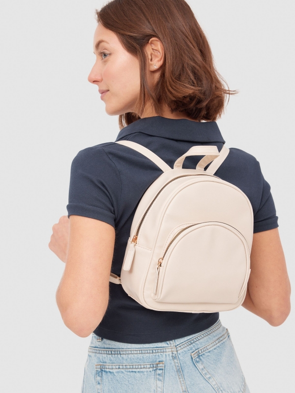 Leatherette backpack white with a model