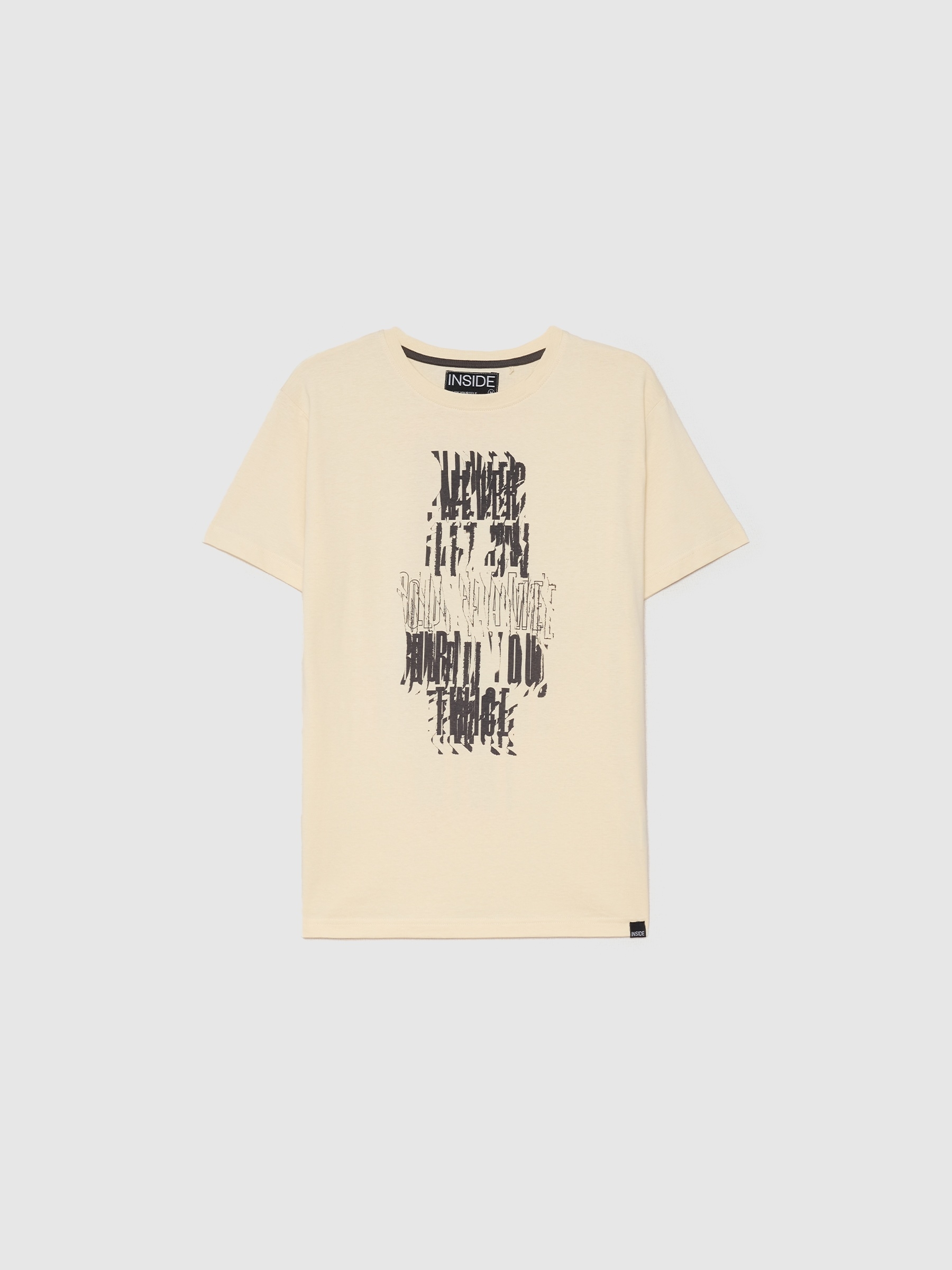 T-shirt com texto de caveira areia vista meia frontal