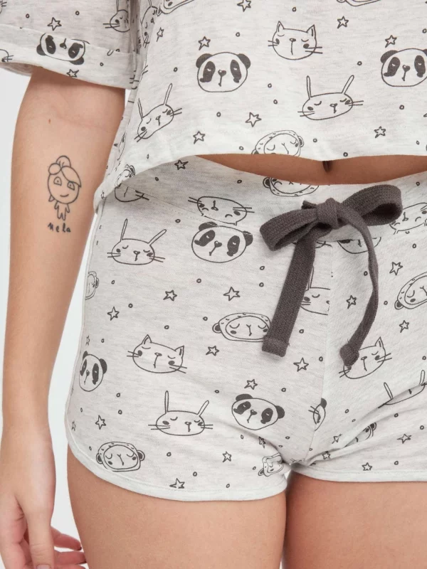 Animal pyjamas light grey detail view