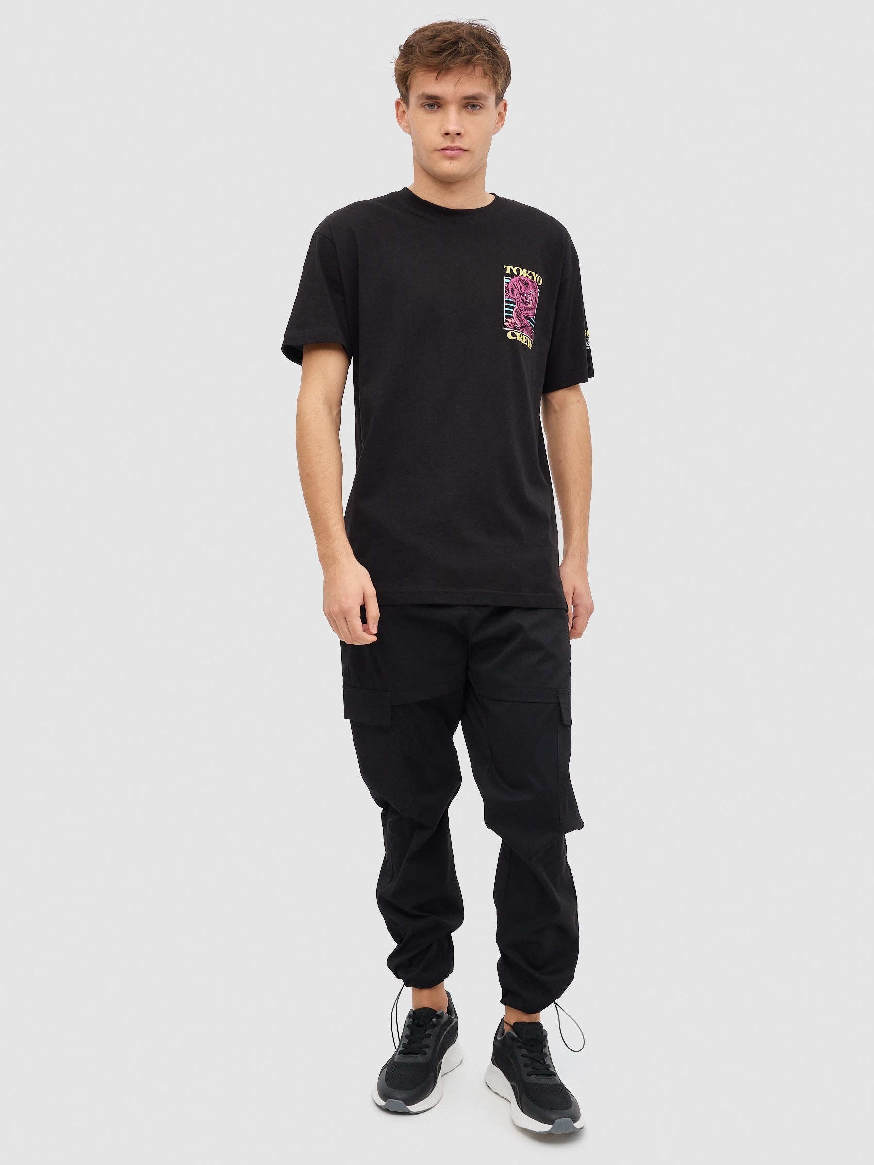 Japanese dragon T-shirt black middle front view