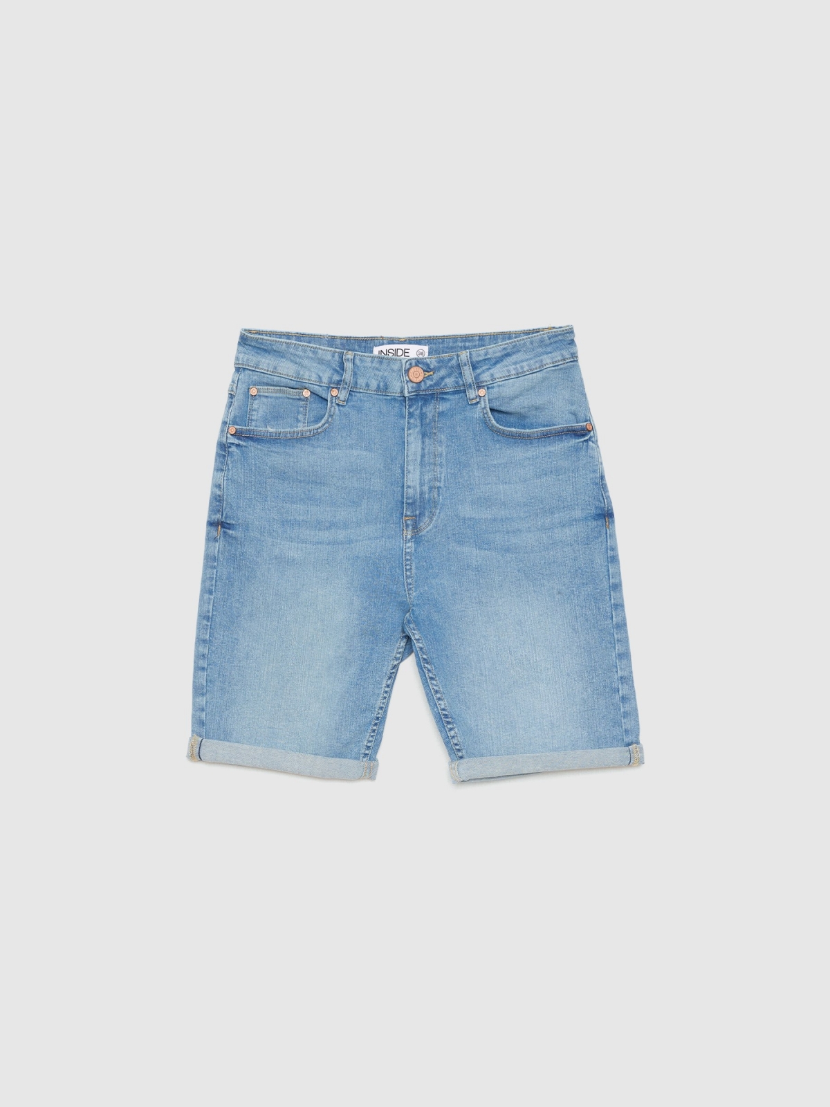 Denim slim bermudas blue front detail view