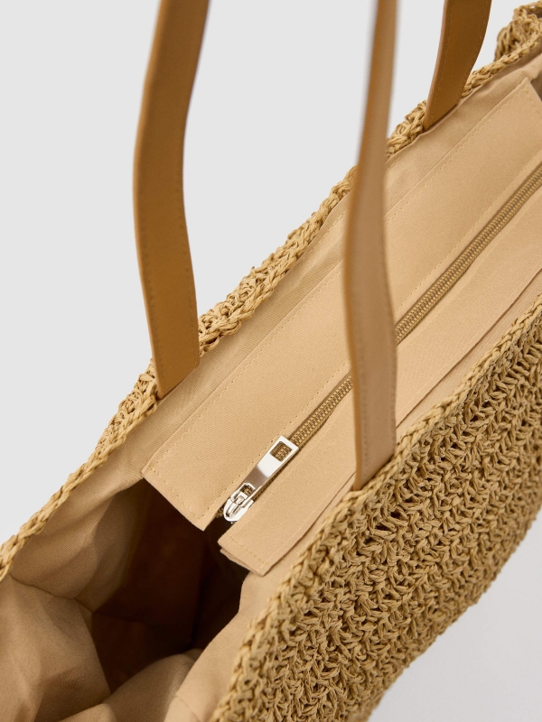 Natural basket shoulder bag brown detail view