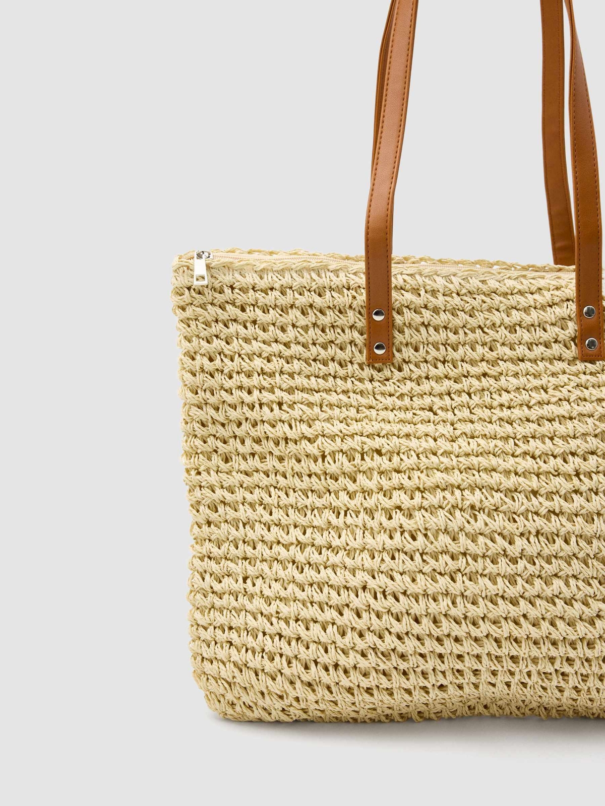 Bolso shopper fibra natural beige vista lateral 45º