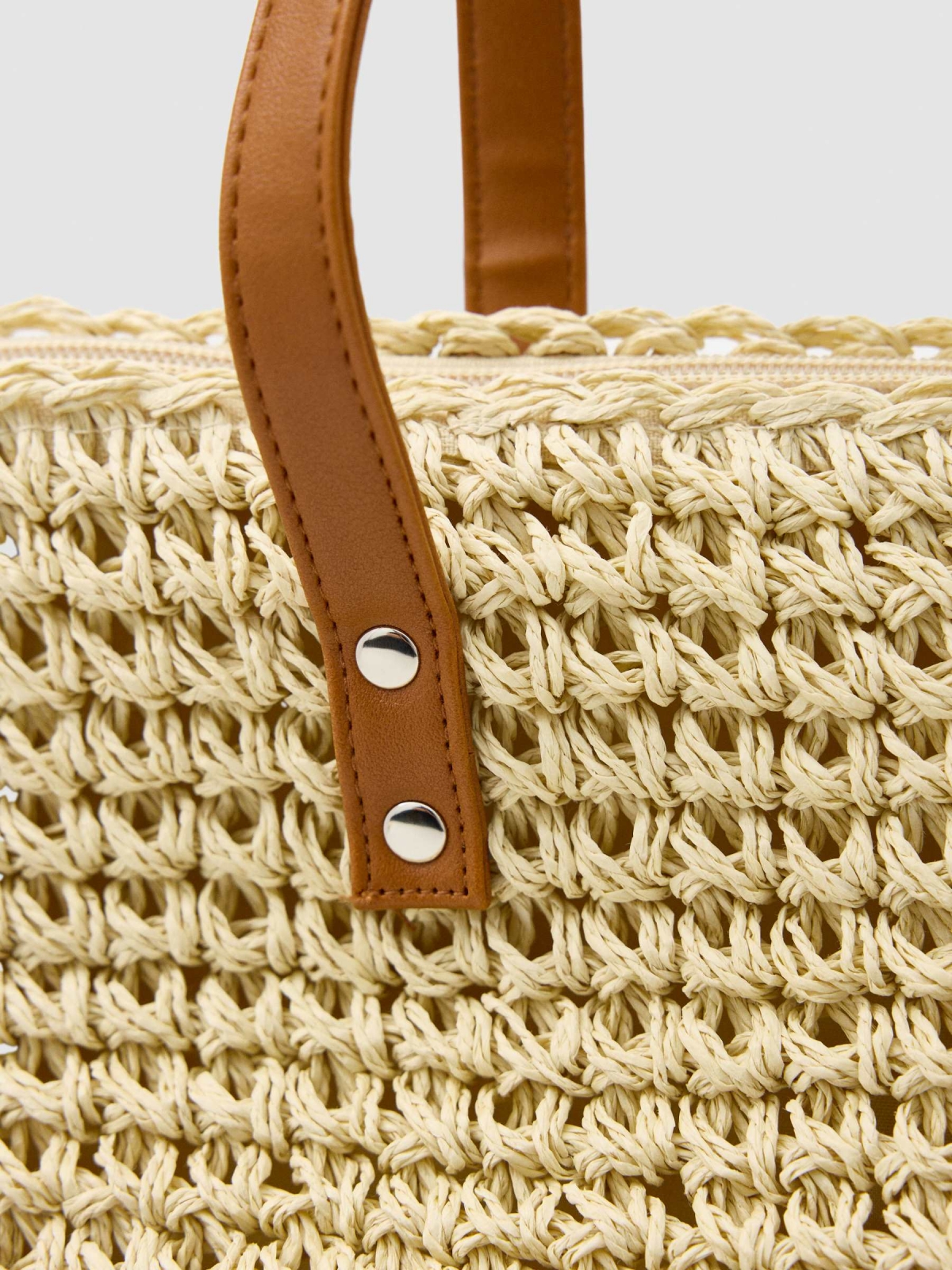 Bolso shopper fibra natural beige vista detalle