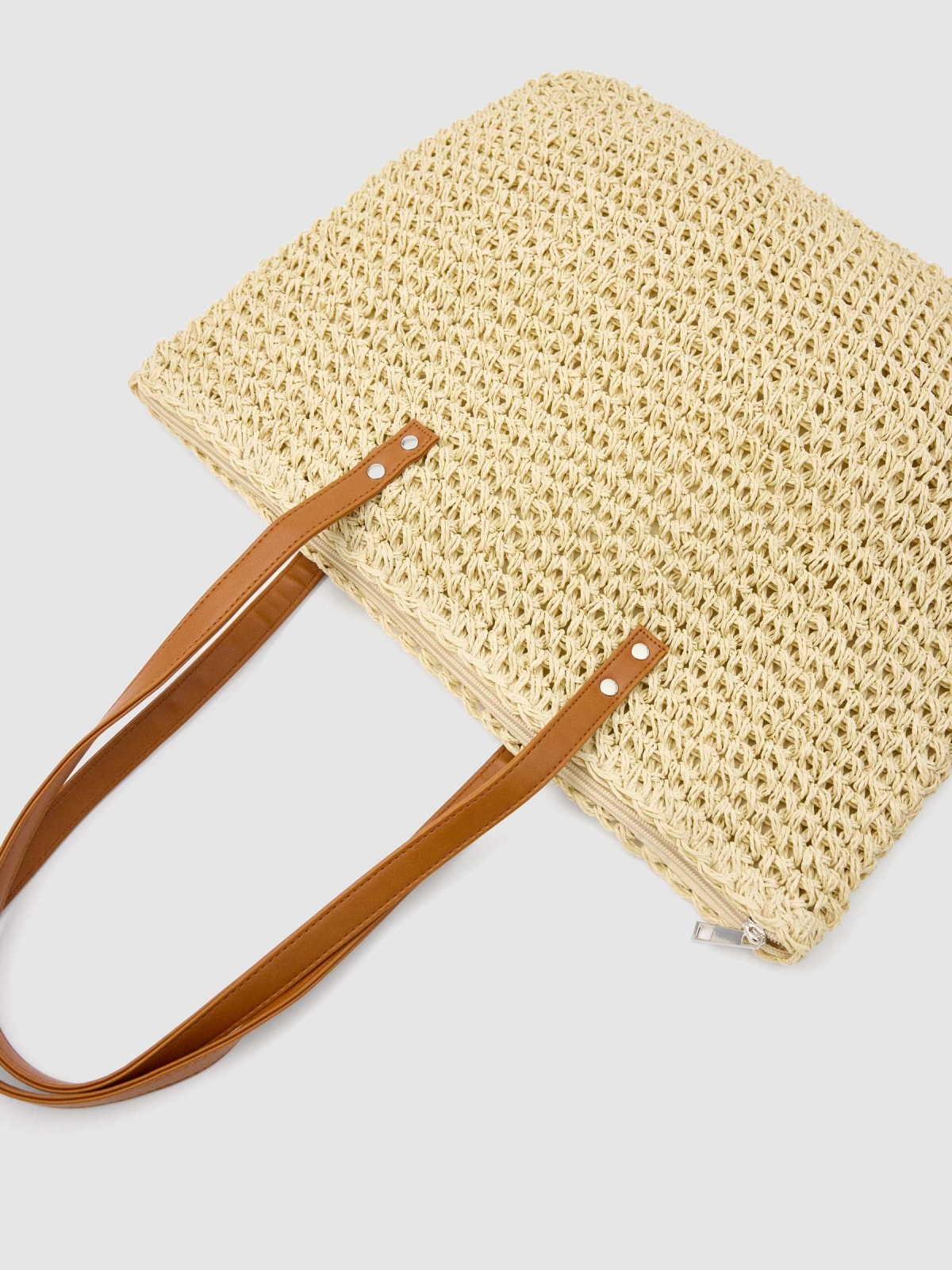 Bolso shopper fibra natural beige vista detalle