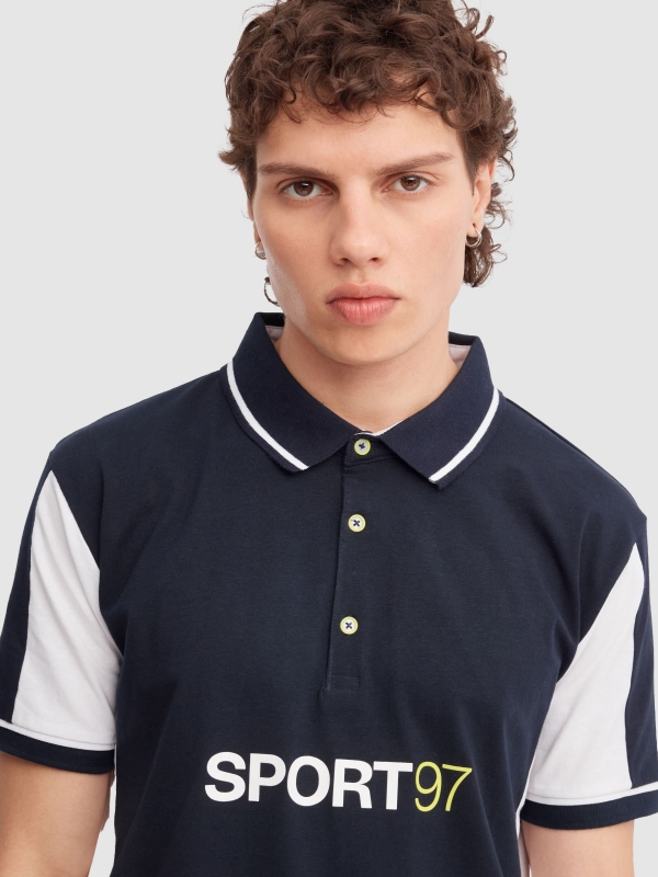 Sports polo shirt navy detail view