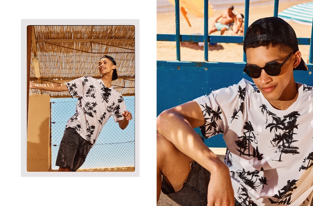 T-shirt paisagens de praia branco vista meia frontal