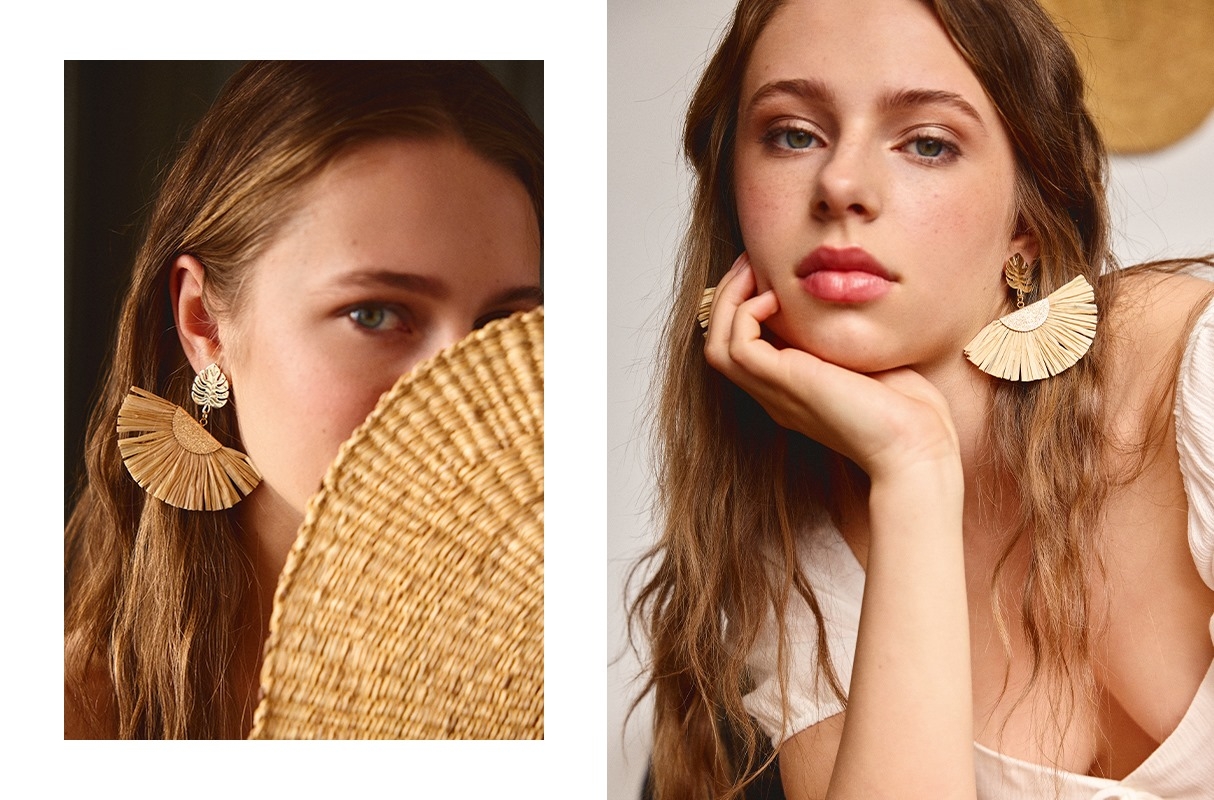 Tropical earrings beige