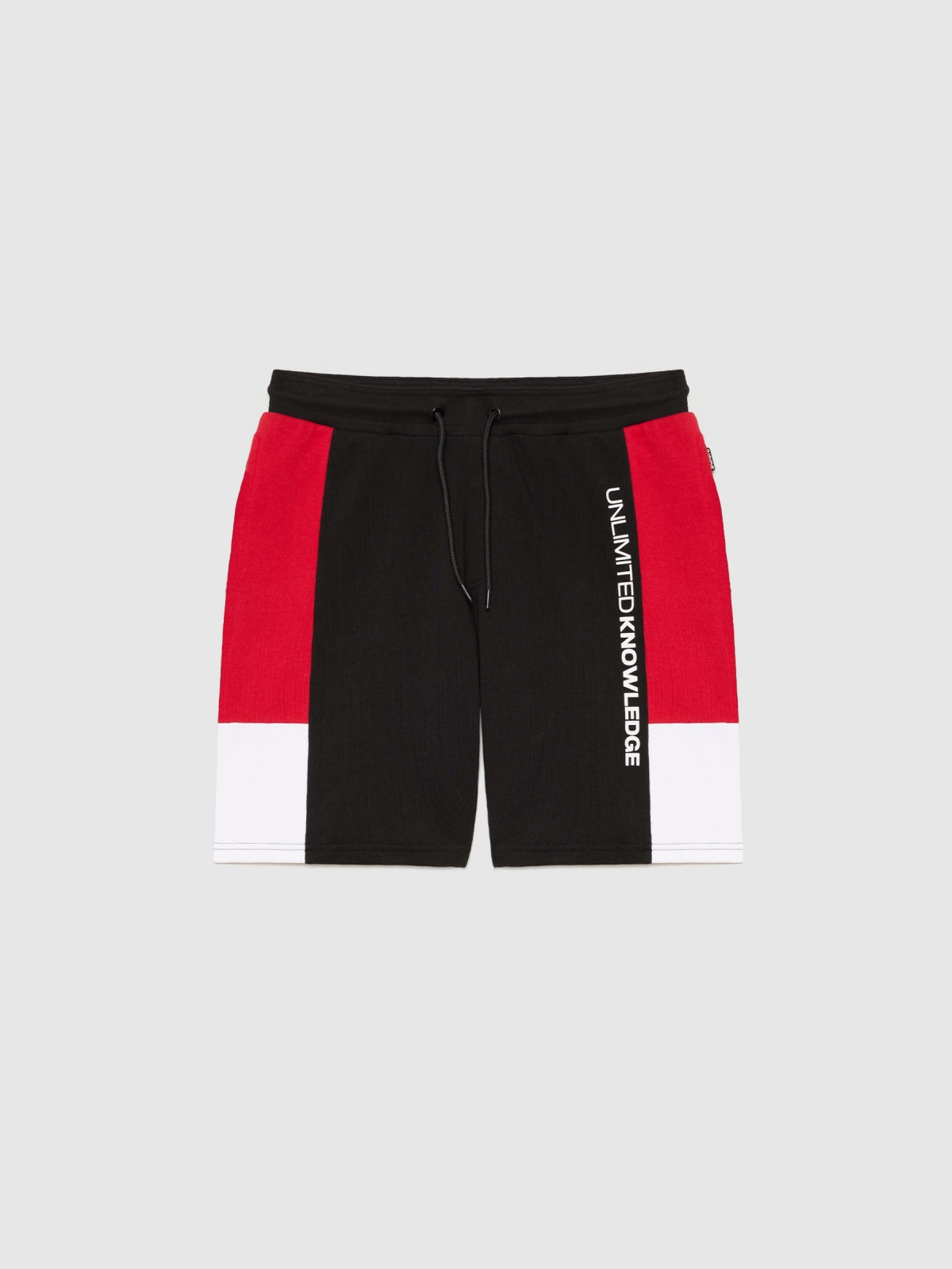  Bermuda jogger franja roja negro