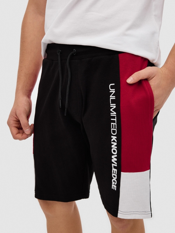 Jogger shorts red stripe black detail view