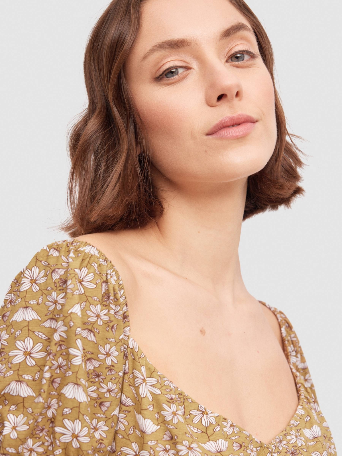 Floral midi dress sand detail view