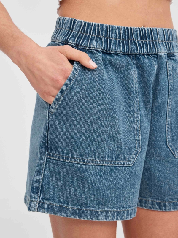 Lightweight denim shorts blue detail view