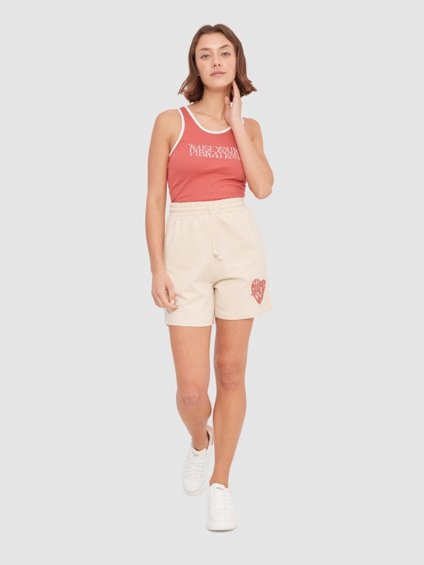 Graphic knitted shorts sand front view