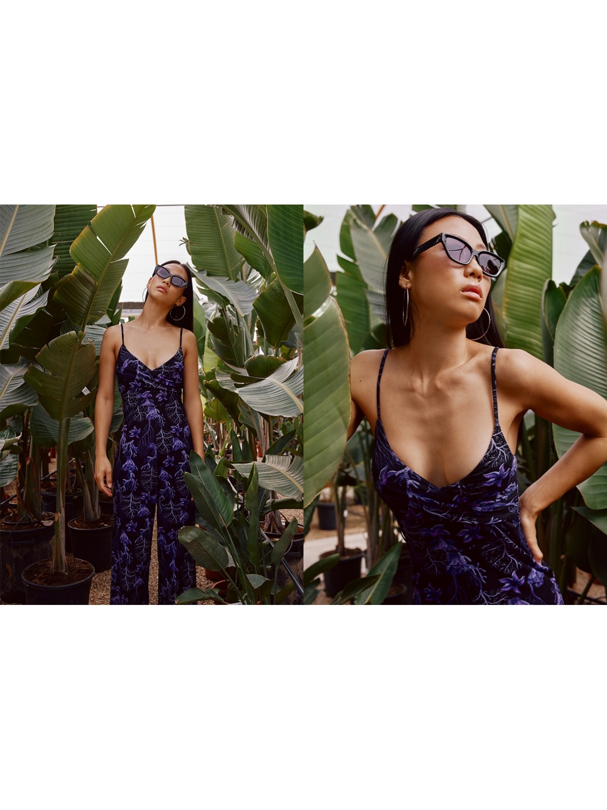 %NewExtra% Printed long jumpsuit aubergine