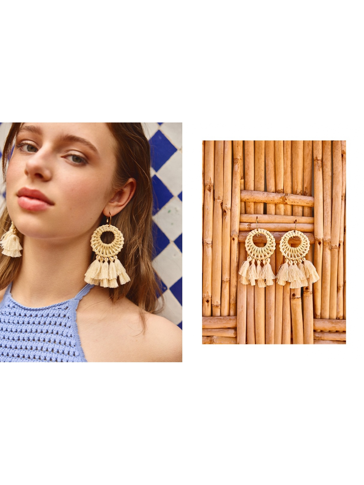 %NewExtra% Fringed earrings beige