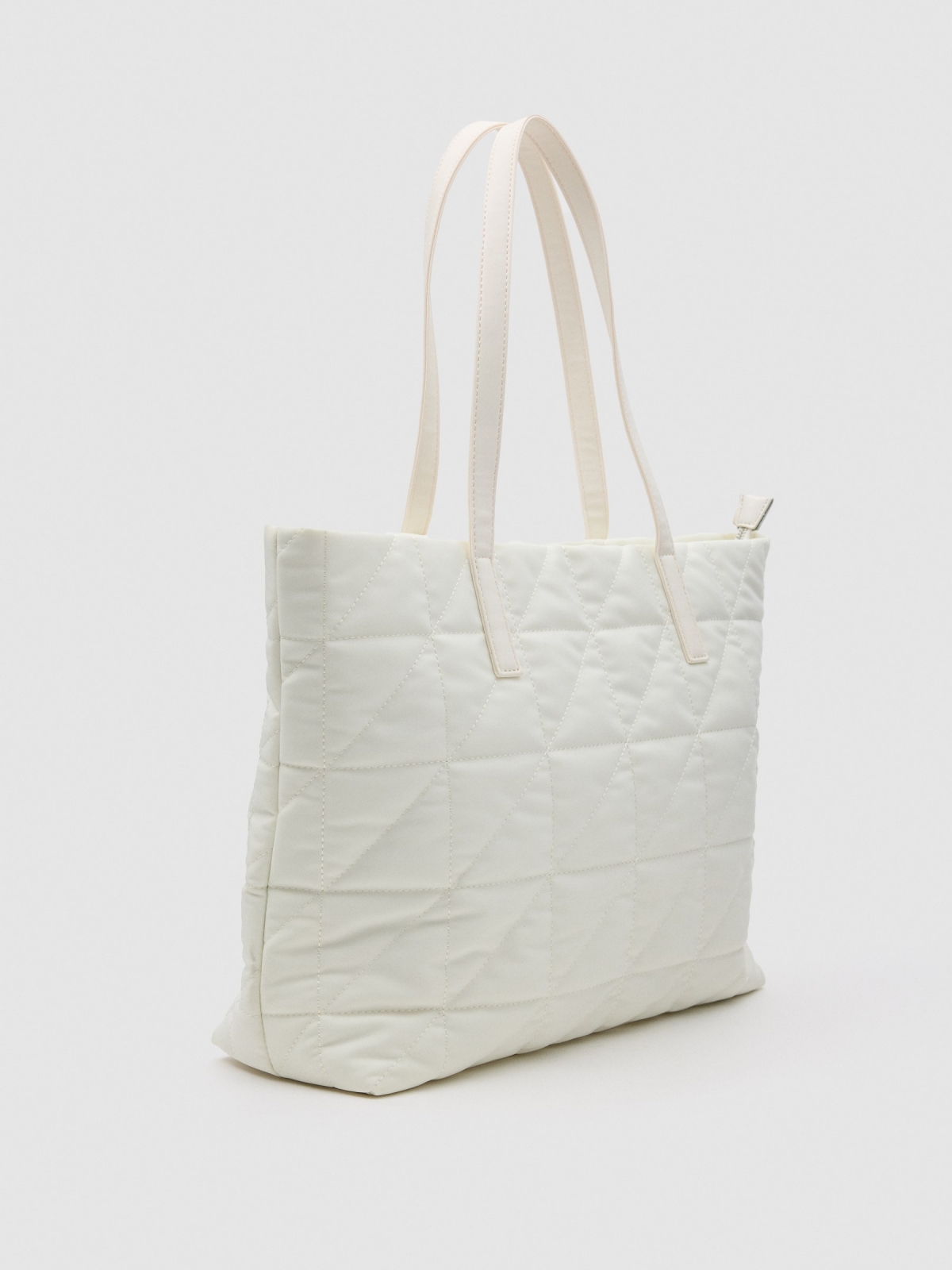 Saco shopper em nylon marfim vista lateral 45º