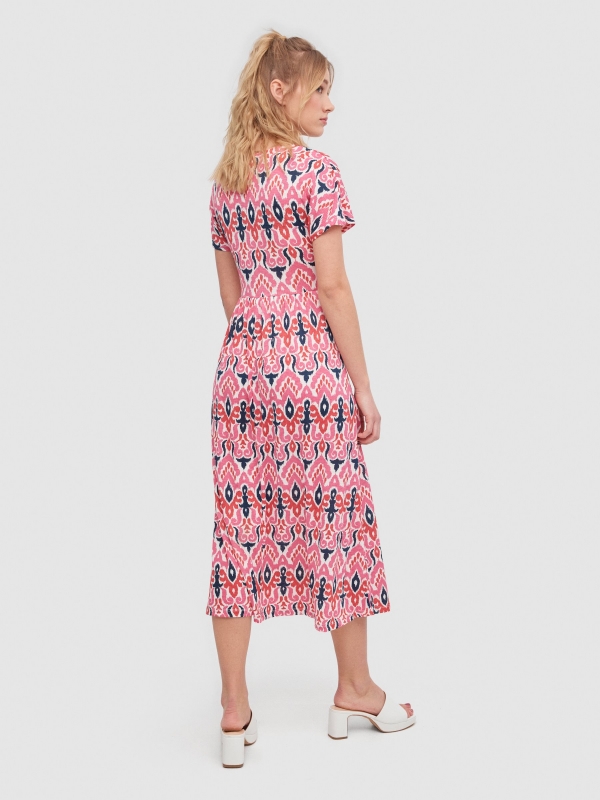 Spear print midi dress fuchsia middle back view