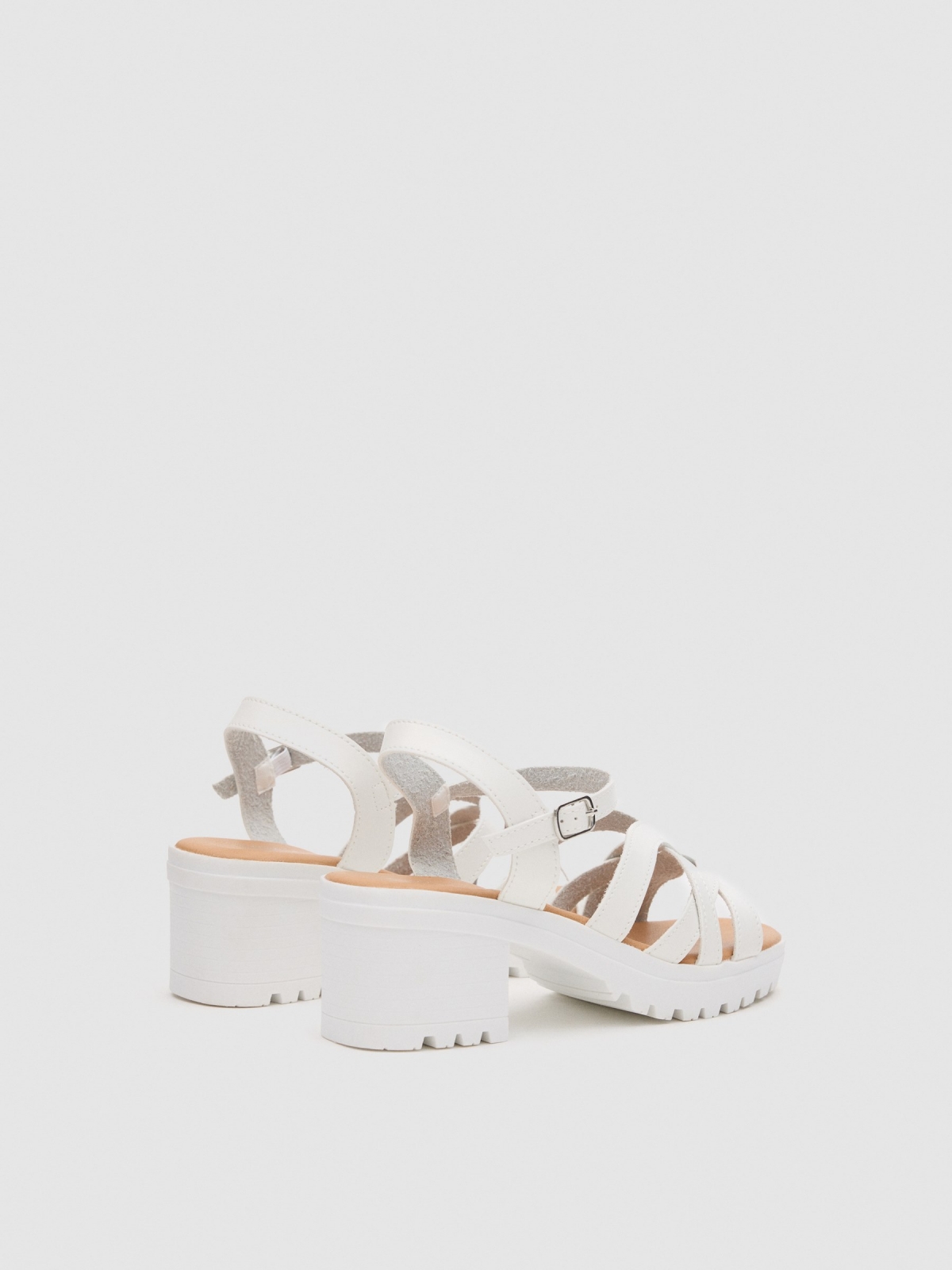 Sandal cross straps white 45º back view