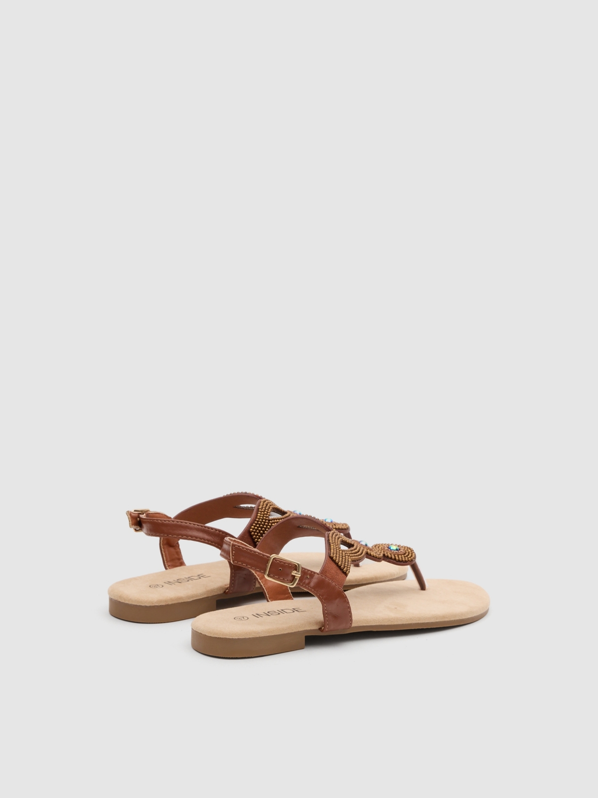 Ethnic studded sandal light brown 45º back view