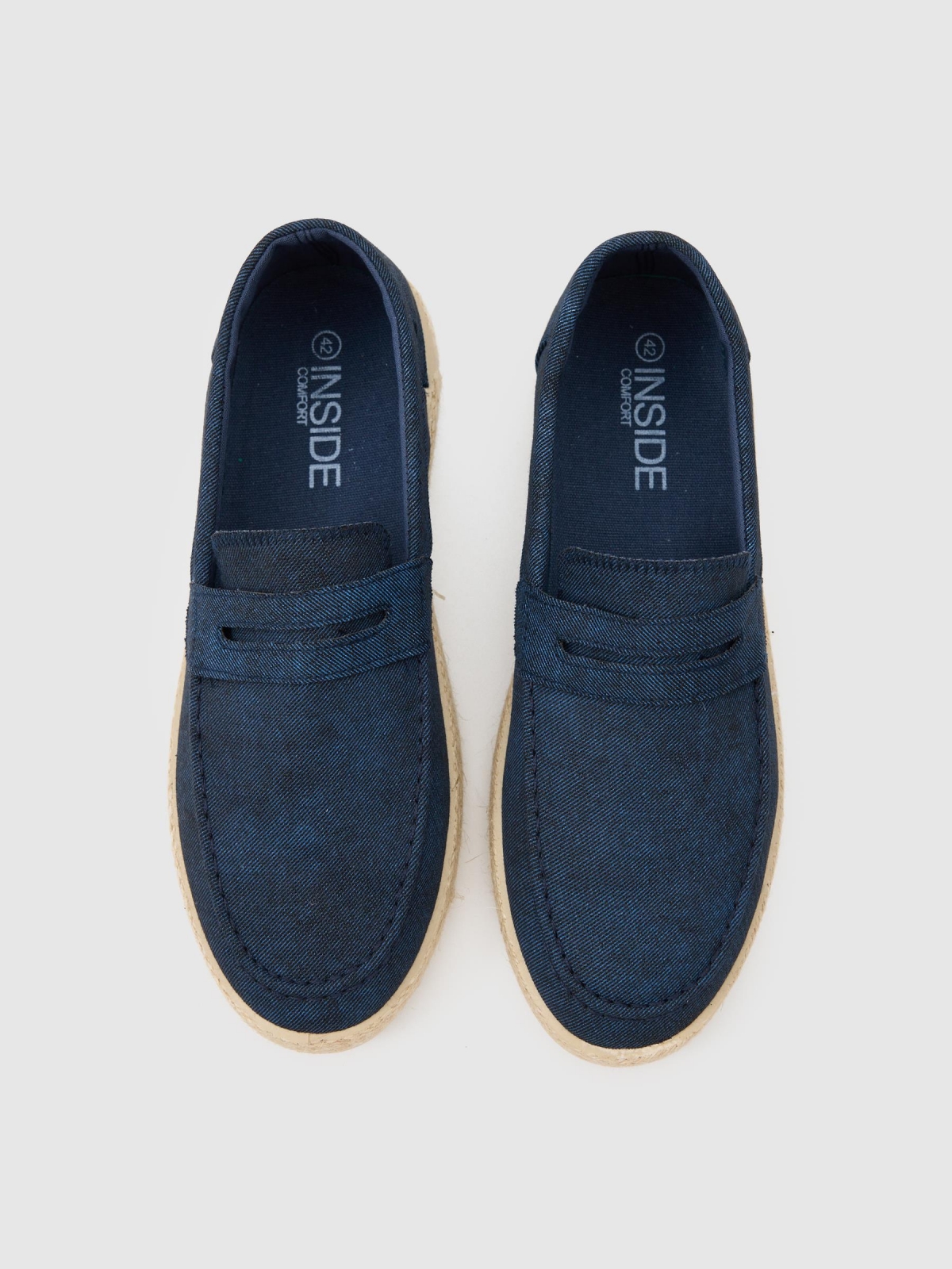 Moccasin with jute sole steel blue zenithal view