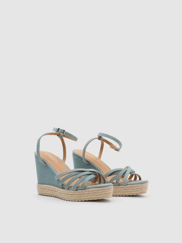 Denim wedge aquamarine 45º front view