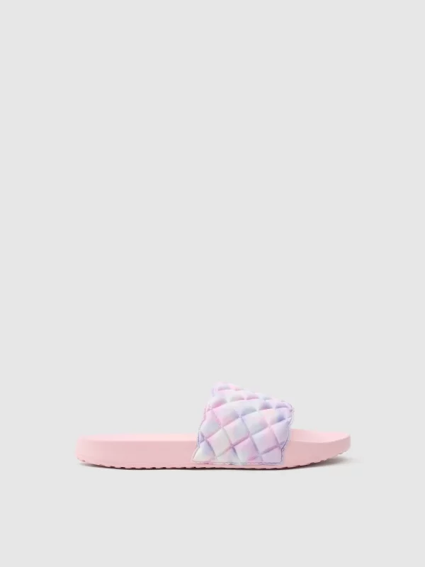 Quilter flip-flops multicolor 45º back view