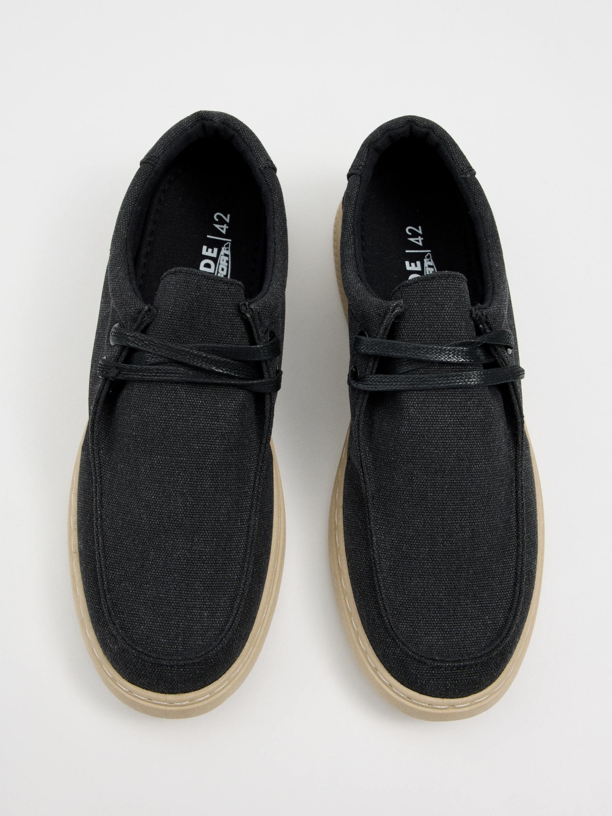 Laced wallabee shoe zenithal view