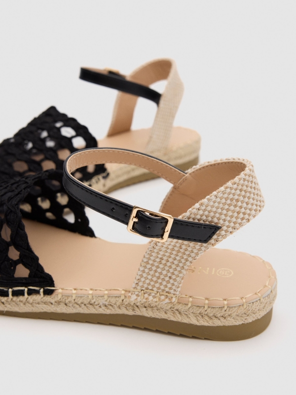 Crochet espadrille sandal black detail view