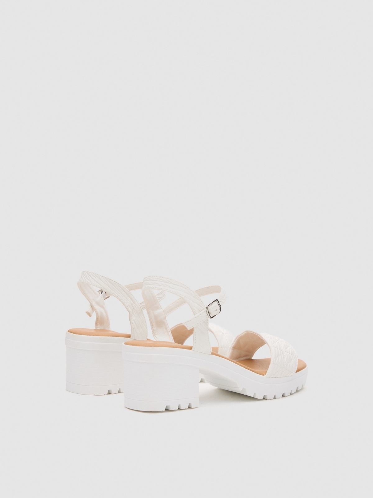 Track heel sandal white 45º back view