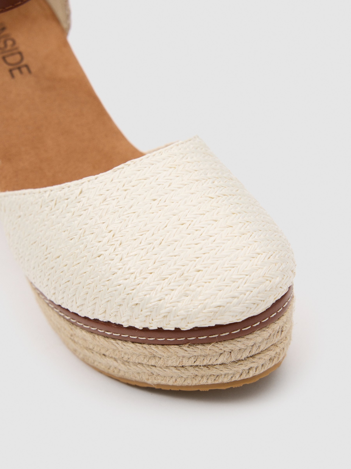 Closed raffia wedge off white detail view