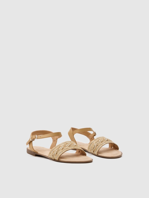 Glitter raffia sandal sand 45º front view