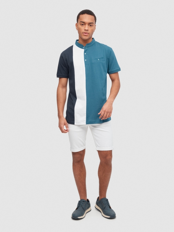  Mao colour block polo petrol blue