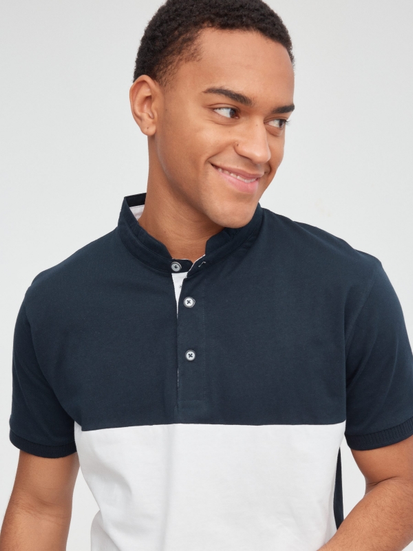  Colour block polo shirt navy