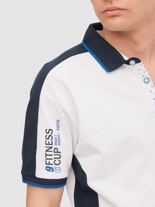 Fitness polo shirt branco vista detalhe