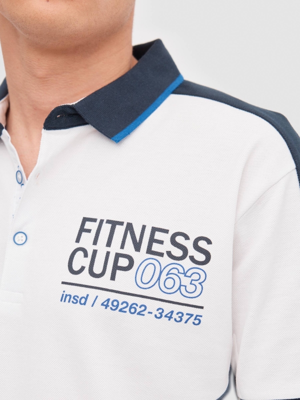 Fitness polo shirt branco vista detalhe