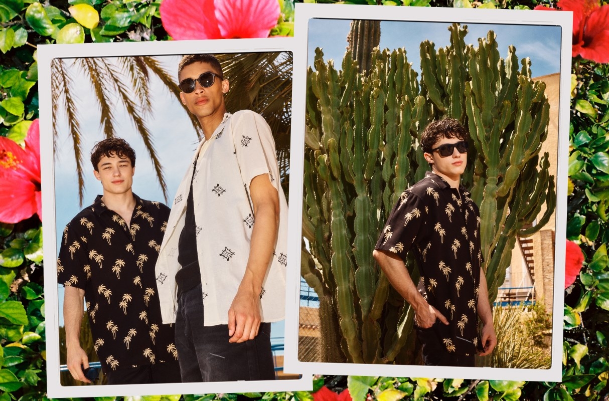 Shirt palm trees black middle front view