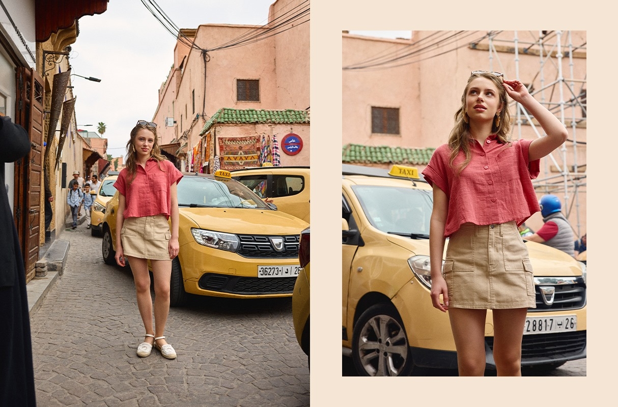 Falda mini cargo taupe vista media frontal