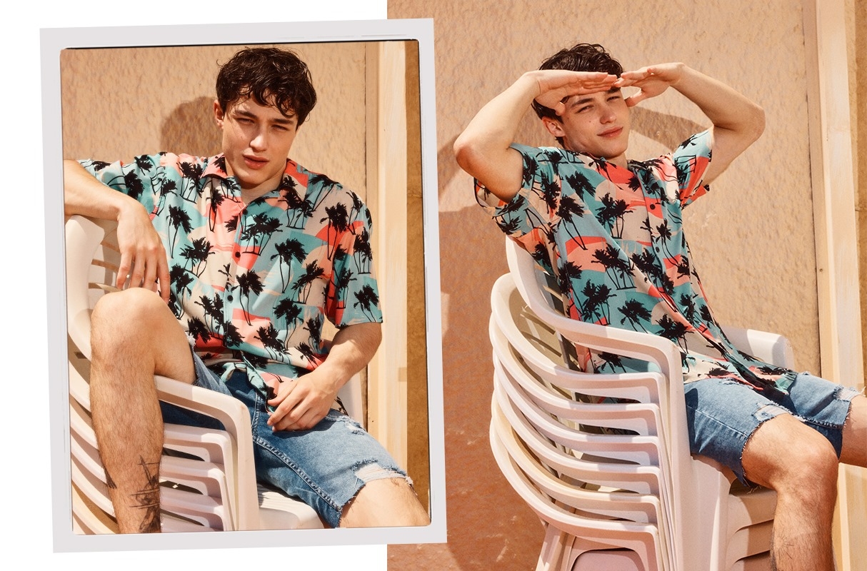 Beach shirt beige middle front view