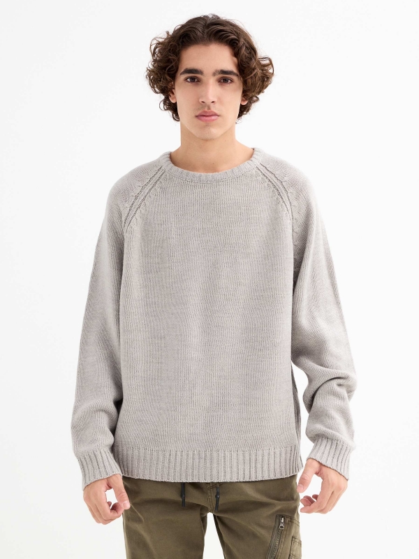 Basic knitted sweater light grey middle front view