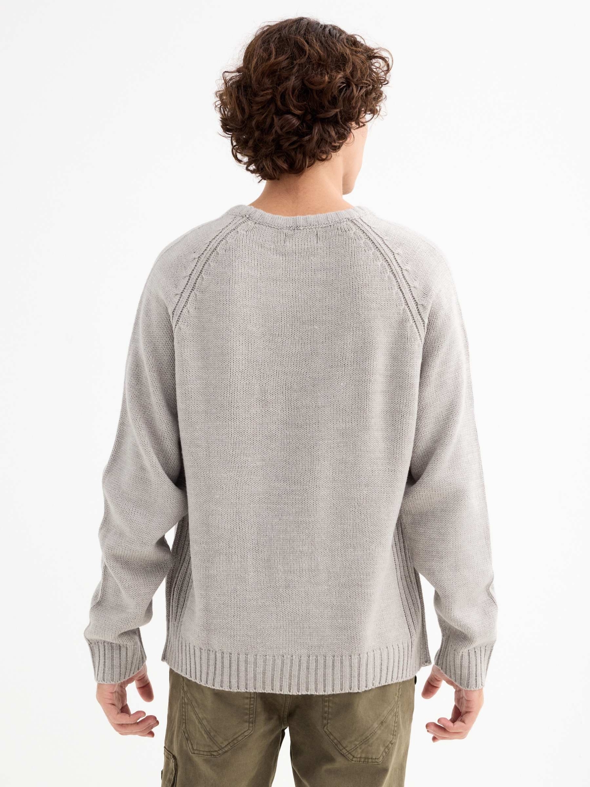 Basic knitted sweater light grey middle back view