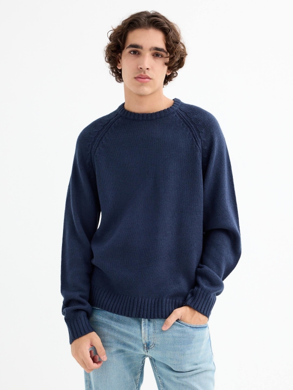 Basic knitted sweater navy middle front view