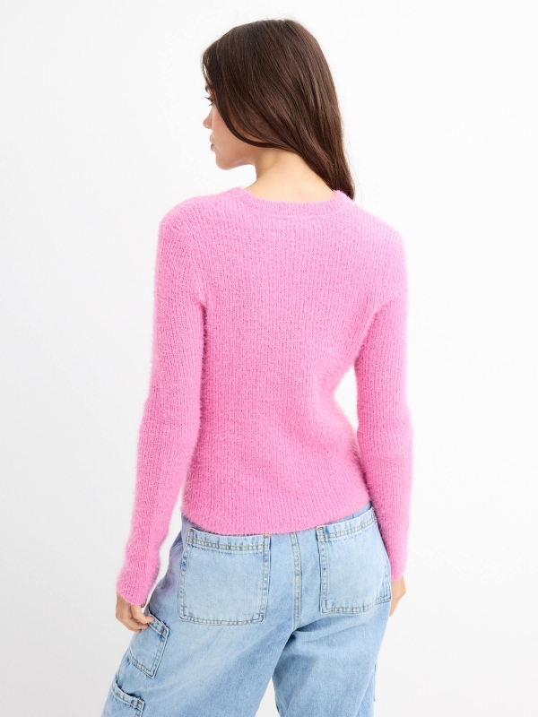 Otter fur sweater bubblegum pink middle back view